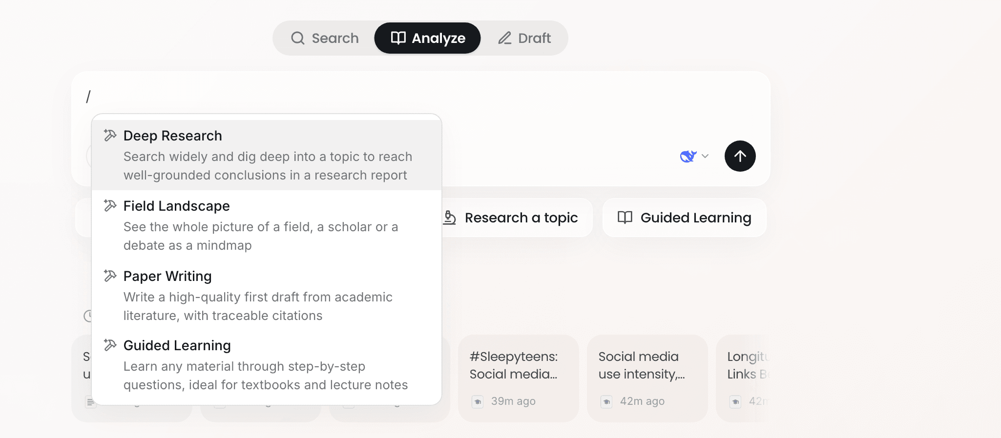 The skill menu that opens when you type "/"