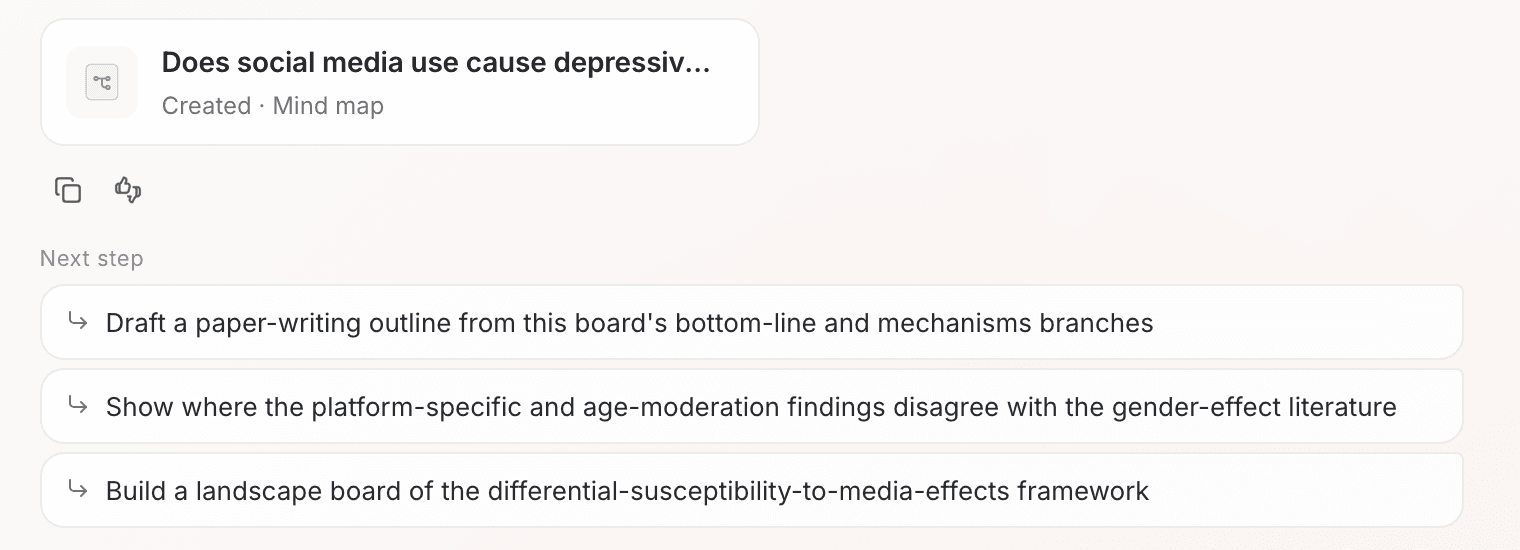 The "Next step" suggestions at the end of a response